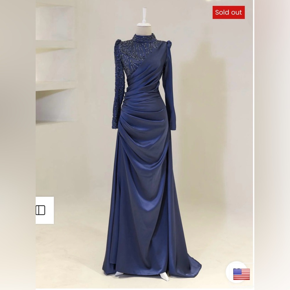 US 8, EU 38, Indigo long sleeve satin dress